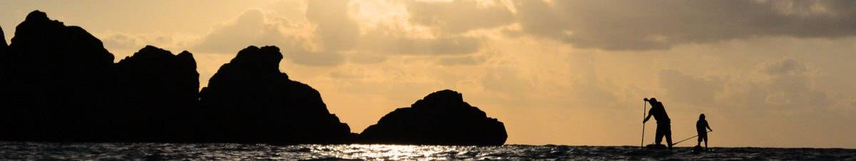 Educational Philosophy. 2 people on paddleboards on the sea at sunset.